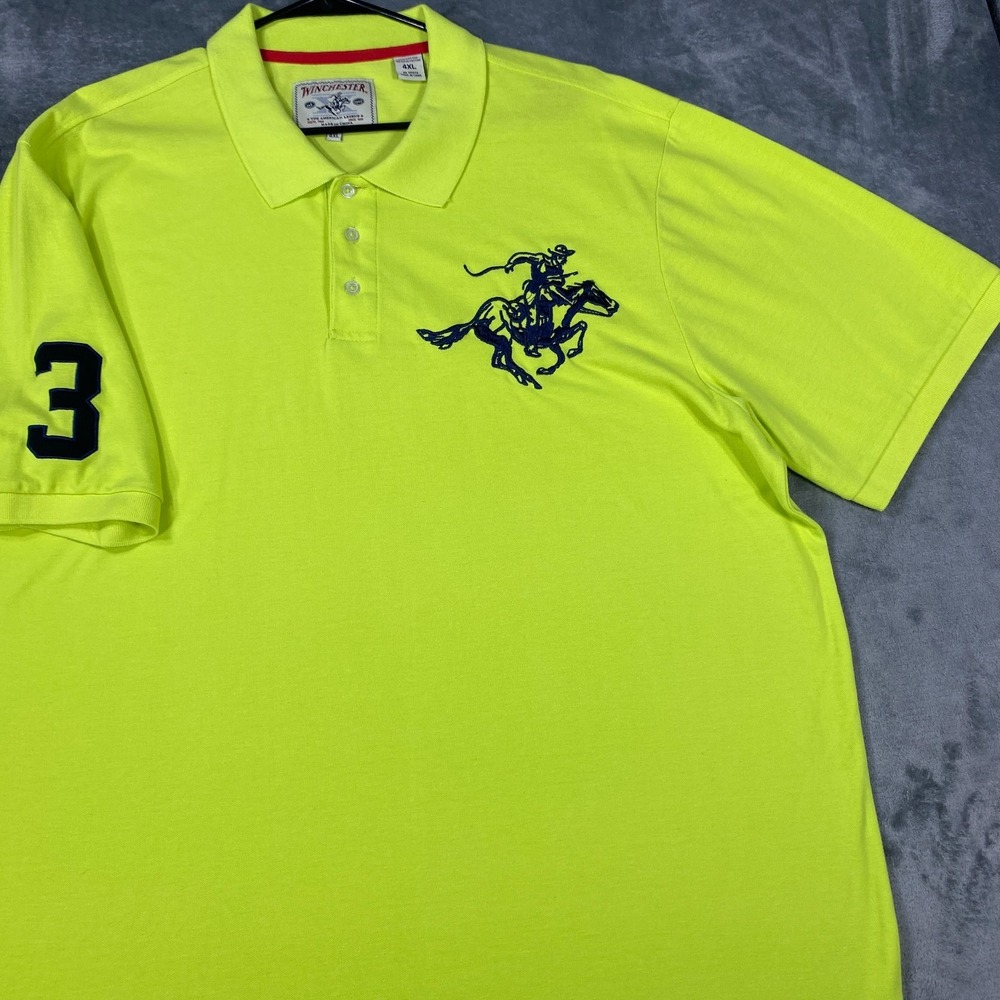Winchester Polo Shirt Mens 4XL Green Neon Big Horse Rider Y2K Chief Keef